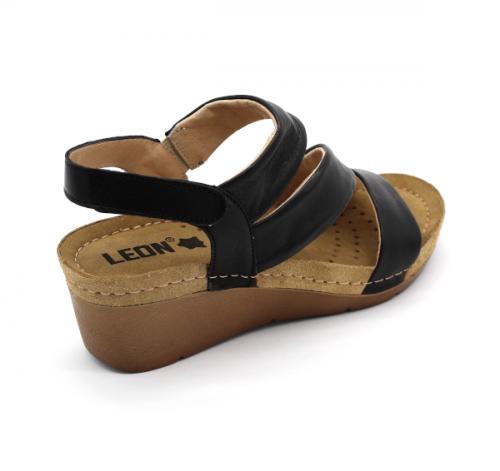 Leon 1020 Zdravotné celokožené sandále - Čierna